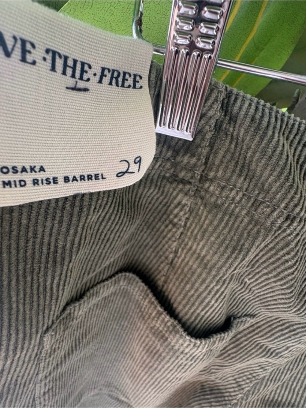 We The Free, Osaka Olive Green Corduroy barrel pants. - Picture 3 of 10